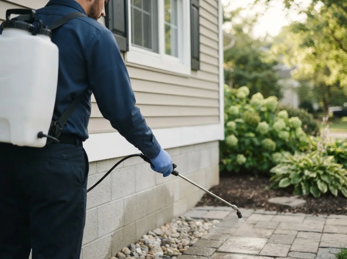 Pest control technician inspecting a home in Sandstone, WV